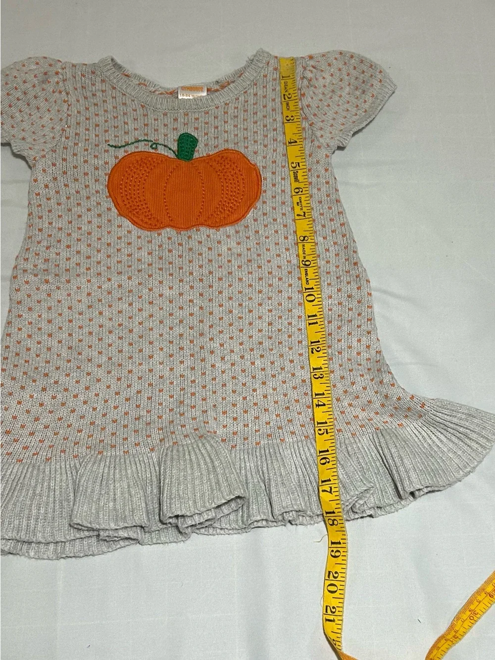 Gymboree Girls 18-24 Month Gray Orange Pumpkin Short Sleeve Sweater Dress